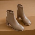 square head rear zipper high heel slim boots - Image 3