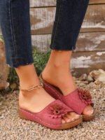 wedge heel flower slippers women's sandals beach shoes - Image 8