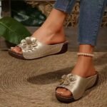 wedge heel flower slippers women's sandals beach shoes