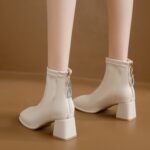 square head rear zipper high heel slim boots - Image 6