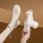square head rear zipper high heel slim boots - Image 4
