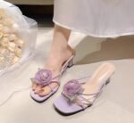 women's shoes new Chinese cheongsam high heels retro temperament purple rose slippers - Image 2