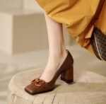 women's shoes temperament square head high heels thick heels - Image 4