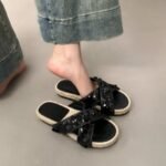 silver sequin cross flip flops casual thick-soled sandals women