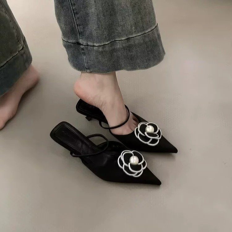 imgi_13_O1CN01hRYtV11cUE3kgcrZe_!!2211080533603-0-cib.jpg_ Chanel style high heels French style half slippers fairy shoes - Image 1