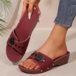 European and American foreign trade belt buckle one-line thick-soled slippers for women - Image 2