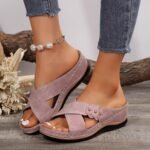 Amazon cross-border wedge heel flat bottom casual slippers for women