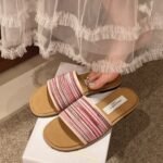 Bohemian flat-soled woven flip flops for women