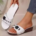 European and American foreign trade belt buckle one-line thick-soled slippers for women - Image 4