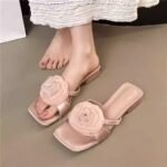 new style thin strap open toe French temperament camellia flower medium strap sandals for women - Image 6