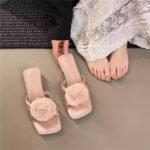 new style thin strap open toe French temperament camellia flower medium strap sandals for women - Image 5