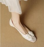 French commuter camellia side hollow thick heel closed toe Roman sandals for women - Image 8