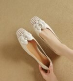 French commuter camellia side hollow thick heel closed toe Roman sandals for women