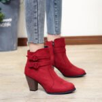 Boots for women 2025 European and American suede short barrel side zipper artificial short plush medium heel thick heel rubber pointed toe fashion boots