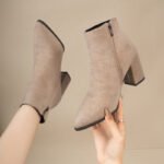 winter pointed toe thick heel Martin boots side zipper women's fashion - Image 6