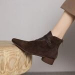 Suede pointed toe mid-heeled ankle boots for women 2025 - Image 5