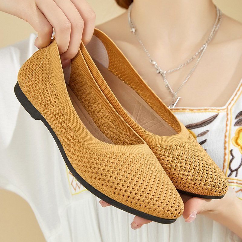 O1CN01aflD2f1fbxcQHoBs1_!!2211408924026-0-cib Women's summer solid color pointed flat shoes casual breathable ladies hollow cloth shoes French style no tired shoes - Image 1