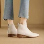 low thick heel single boots soft leather French retro short boots women - Image 5