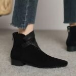 Suede pointed toe mid-heeled ankle boots for women 2025
