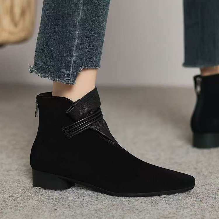 O1CN01qQw3kD1SQQfVSj9Z4_!!2211190852241-0-cib Suede pointed toe mid-heeled ankle boots for women 2025 - Image 1