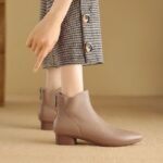 low thick heel single boots soft leather French retro short boots women - Image 7