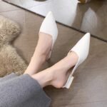 New style high-heeled slippers for spring and summer, thick-heeled, pointed-toe, half-slipper sandals for women