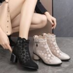 fashion mesh boots, chunky heel sandals, rhinestone breathable zipper women's shoes - Image 2