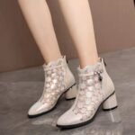 fashion mesh boots, chunky heel sandals, rhinestone breathable zipper women's shoes - Image 5