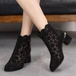 fashion mesh boots, chunky heel sandals, rhinestone breathable zipper women's shoes - Image 4