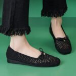 New 2025 Bowknot Hollow Low Heel Shoes Lightweight, Soft and Plaid Large Size Women's Shoes