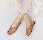 Women Summer Flat Soft Sole French Fashion Single Strap Low Heel Hollow Peep-Toe Shoes - Image 4