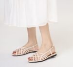 Women Summer Flat Soft Sole French Fashion Single Strap Low Heel Hollow Peep-Toe Shoes - Image 3
