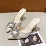 spring and summer new fashion rhinestone square buckle stiletto heel - Image 4