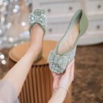 New Internet Popular Single-layer Shoes Women's Spring and Autumn Evening Gentle Fairy Rhinestone Square Toe Shallow Mouth Flat Bean Shoes