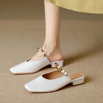 New Summer Heelless Square-Toe Mules, Toe-Toe Sandals and Slippers for Women, Summer Outer Wear, Thick-Heeled Half-Slip Shoes