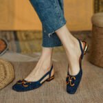 Shangsi Retro Style~2026 New Flats Sandals for Women Summer Baotou Thick Heel Horsebit Low Heel Flats