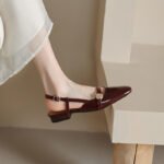 French Retro Soft Leather Thick Heel Camellia Toe Sandals Women's Summer New Low Heel All-match Hare Mary Jane Shoes
