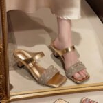 French New Style Special-Shaped Heel Flip-Flops Rhinestone Outer Wear Summer