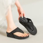 Rhinestone Flip-Flops for Women's Summer Outer Wear New Anti-Slip Flip-Flops Wedge-Heeled Thick-Soled High-Heeled Beach Shoes - Image 2