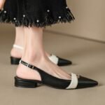 Toe French Temperament Single-layer Shoes Vintage Color-block Pointed Toe Flat Shoes Women's Summer Fashionable Sandals with Skirt
