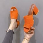 one-word drag thick heel knitted wool high heel square sandals - Image 4