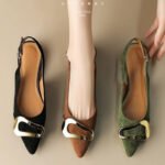 French Retro Metal Buckle Flats Shoes for Women 2026 Spring and Summer Baotou Sandals Pointed Toe Elegant Pumps - Image 9