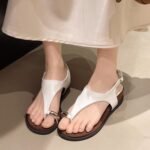 French-style niche design, elegant platform sandals for women, 2026 summer new style, wedge heel, metal buckle, toe-covering Roman sandals - Image 5