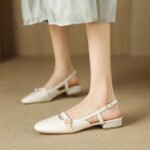 French Retro Soft Leather Thick Heel Camellia Toe Sandals Women's Summer New Low Heel All-match Hare Mary Jane Shoes - Image 3