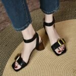 New Summer Style Retro Style with Skirt, High Heels, Brown Thick Heel Buckle Sandals, Fairy Style - Image 5
