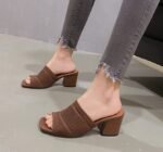 one-word drag thick heel knitted wool high heel square sandals