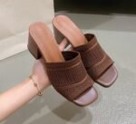 one-word drag thick heel knitted wool high heel square sandals - Image 10