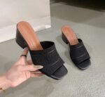 one-word drag thick heel knitted wool high heel square sandals - Image 2