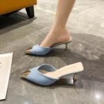 Women's Summer Slippers with Suede Metal Pointed Toe, Stiletto Heel, - Image 6