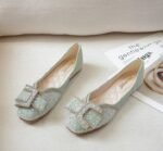 Spring and Autumn New Square Head Four Seasons Shallow Mouth Rhinestone Single Shoes Ladyshoes Large Size Women's Shoes - Image 5